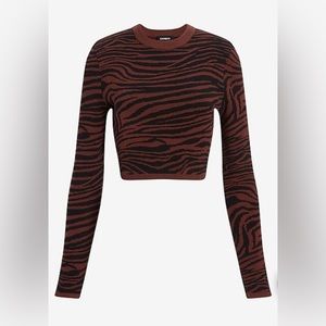 NWT EXPRESS Zebra Print Strong Shoulder Cropped Sweater
